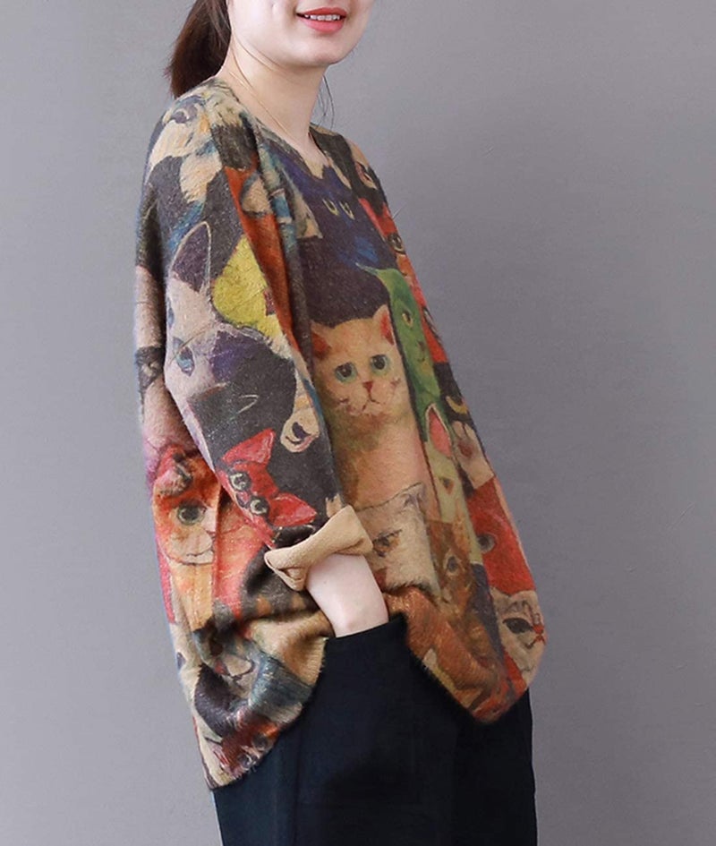 YESNO Women Christmas Sweater Graphic Printed Oversized Pullover Sweaters Casual Loose Knit Tops 2XL S01 CR01 - Image 2